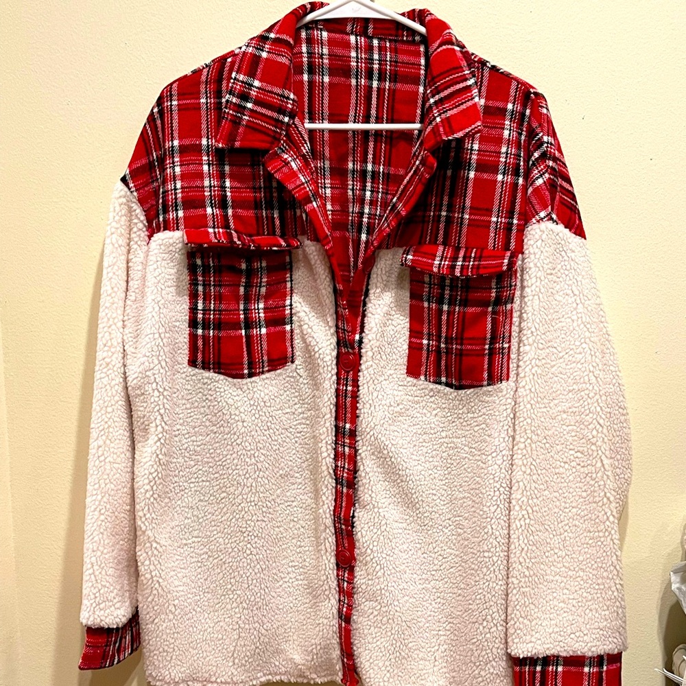 NWOT Shein Flannel/Sherpa Button Jacket